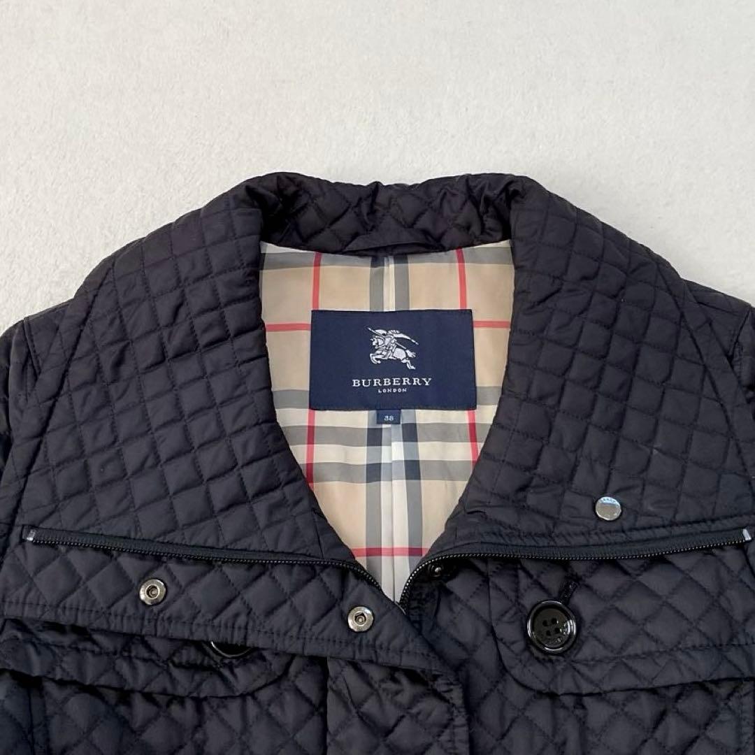 ラピス バーバリーロンドン キルティングコート ノバチェック ベルト 黒