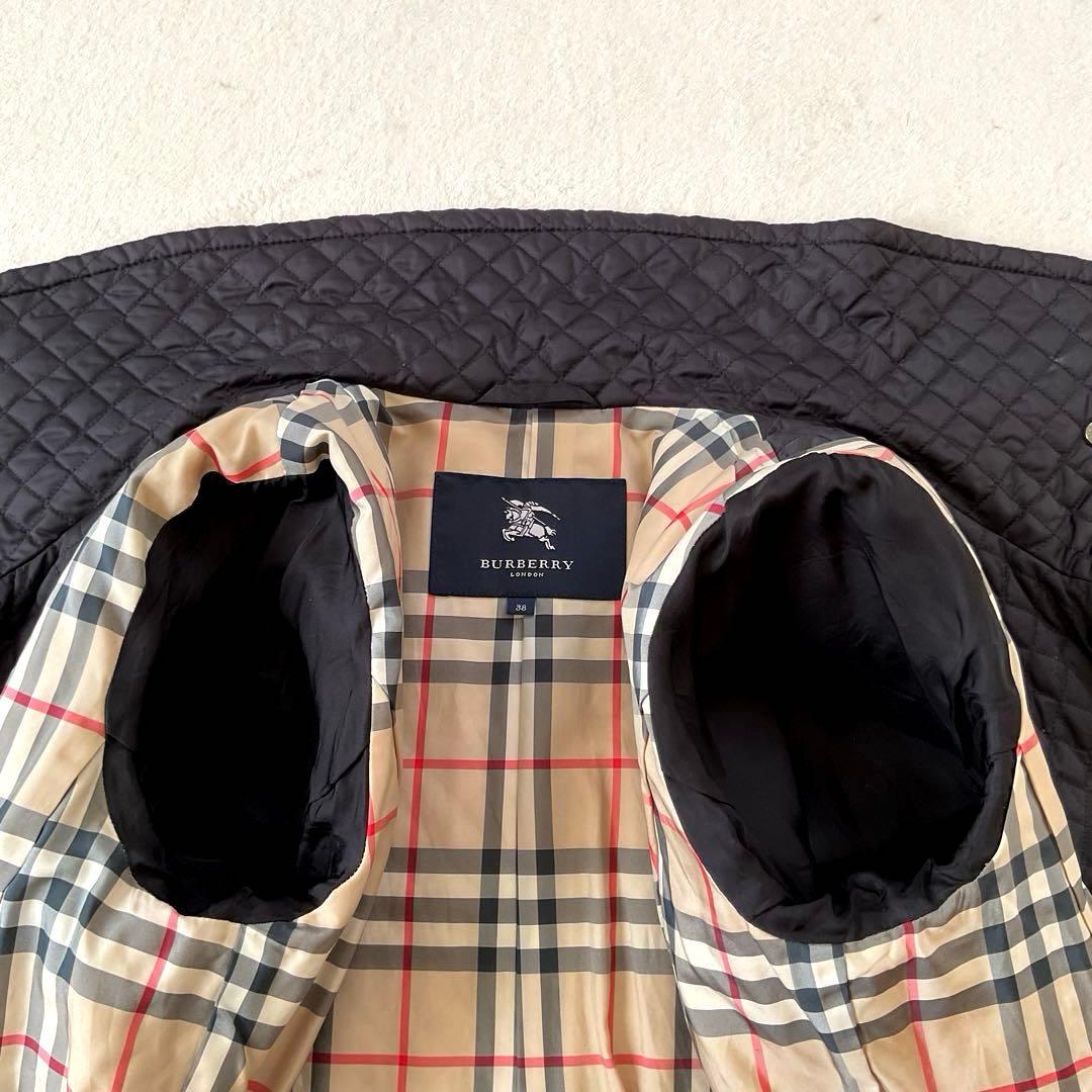 ラピス バーバリーロンドン キルティングコート ノバチェック ベルト 黒