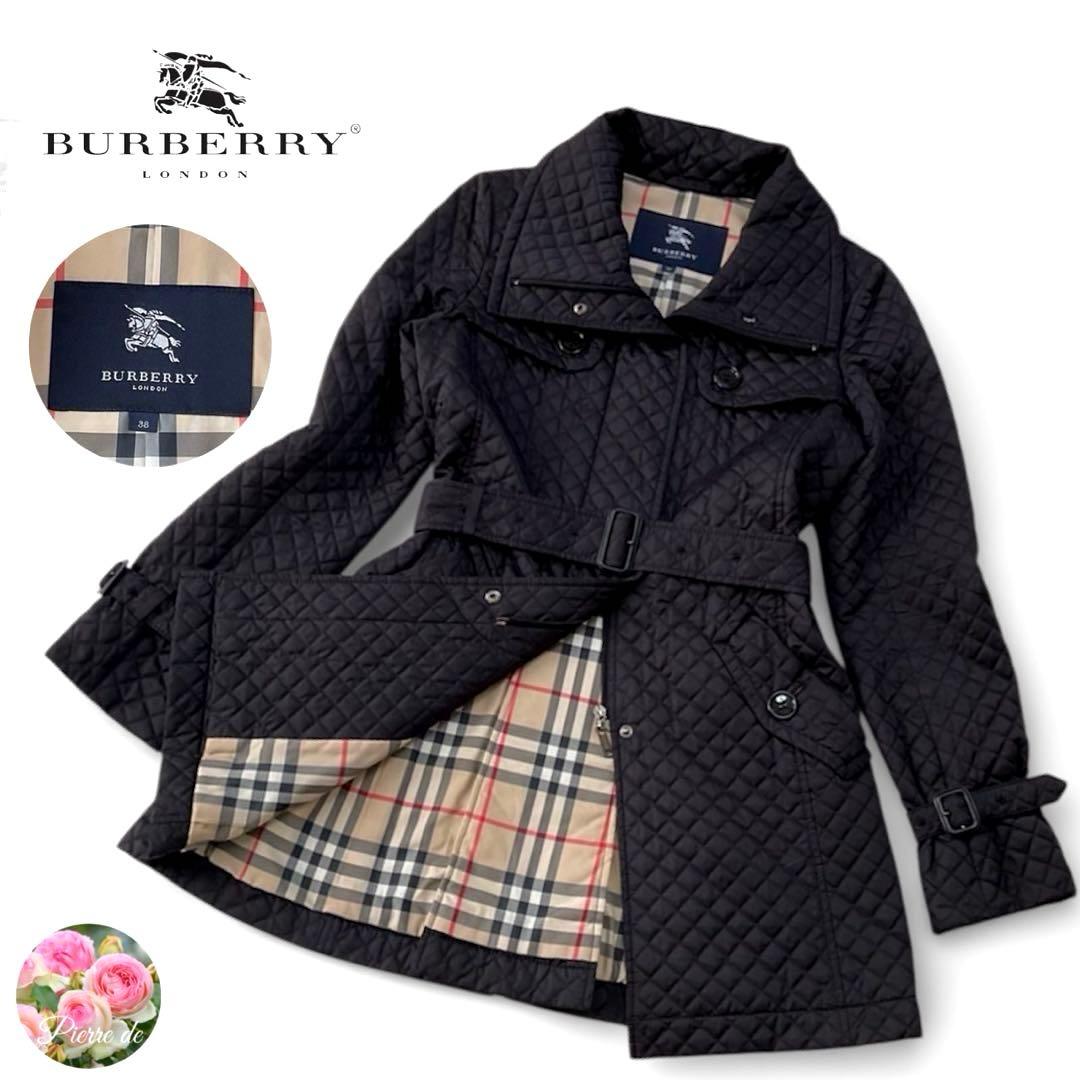 ラピス バーバリーロンドン キルティングコート ノバチェック ベルト 黒