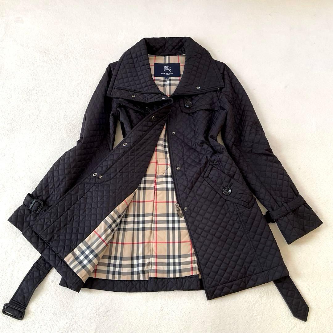 ラピス バーバリーロンドン キルティングコート ノバチェック ベルト 黒