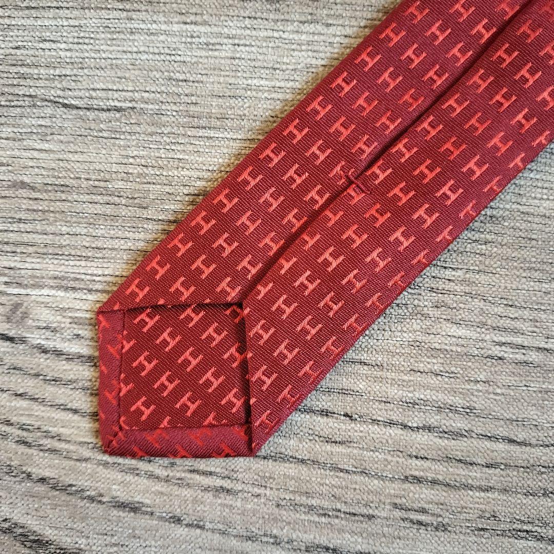 美品✨ HERMES エルメス ネクタイ　ファソネ H織り 総柄 赤 レッド