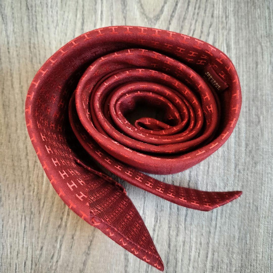 美品✨ HERMES エルメス ネクタイ　ファソネ H織り 総柄 赤 レッド