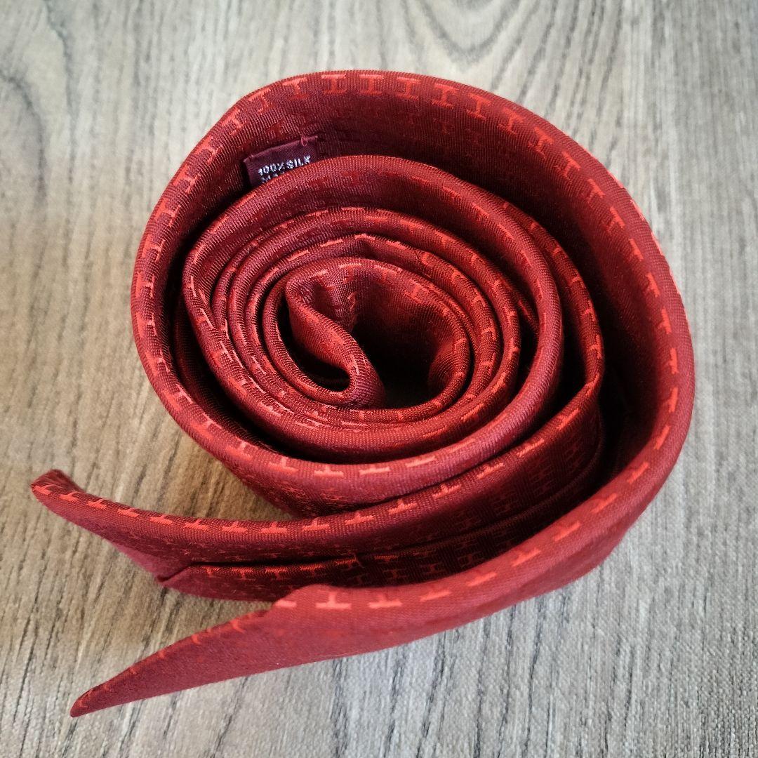 美品✨ HERMES エルメス ネクタイ　ファソネ H織り 総柄 赤 レッド