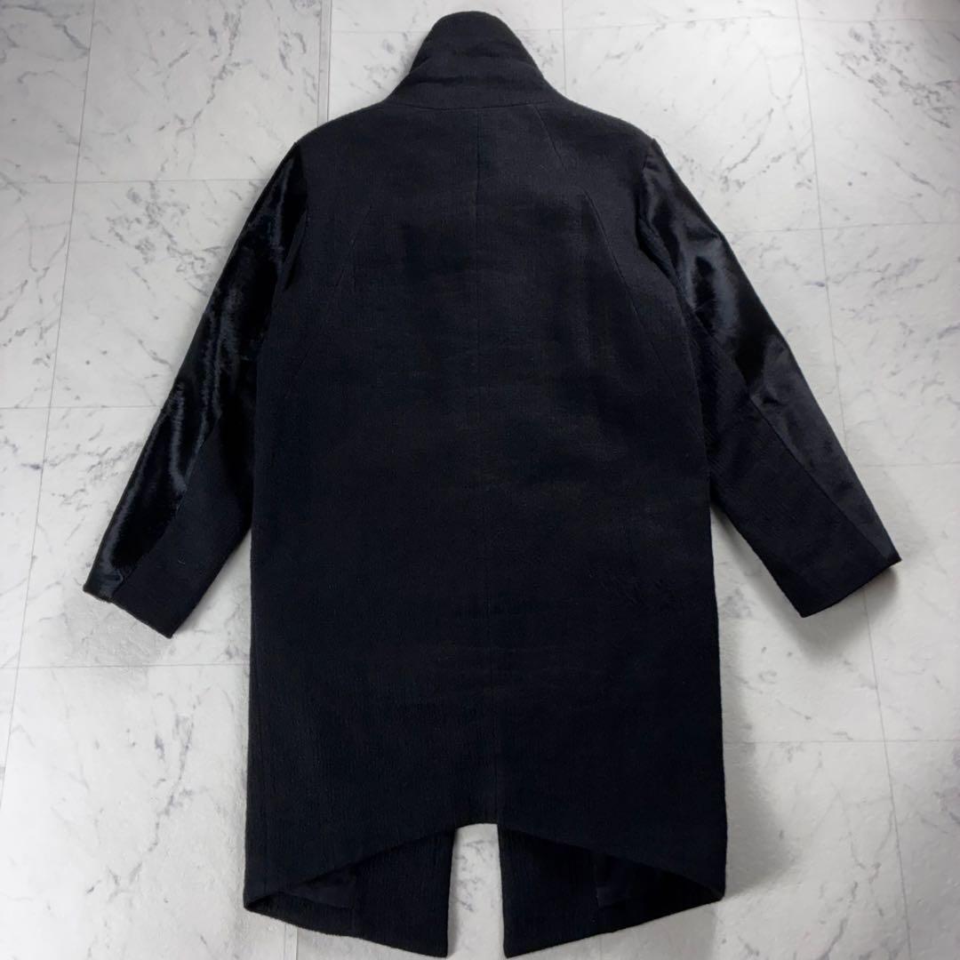 エ*ス様 美品 ヘルムートラング レディース アシンメトリーコート ハラコ ブラ