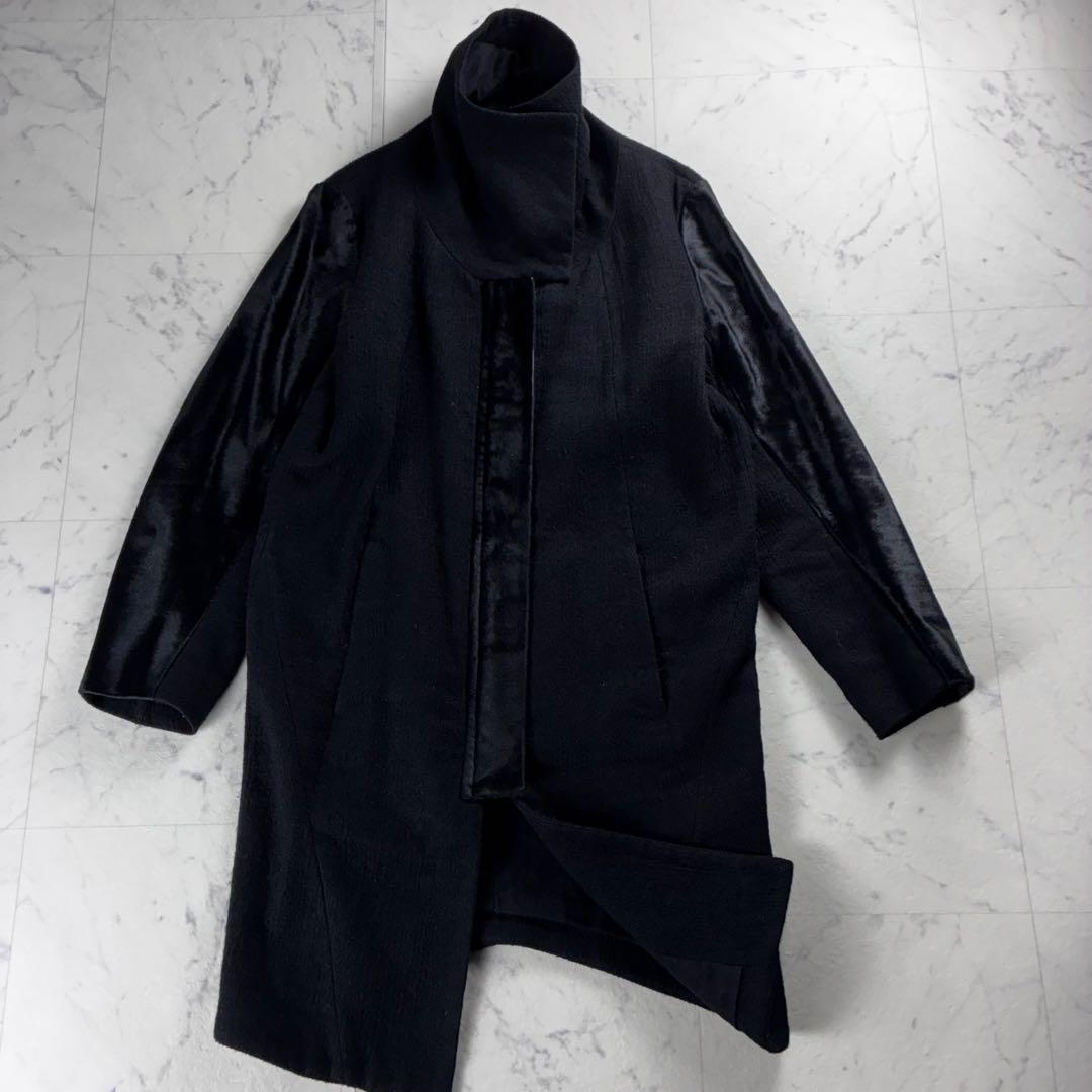エ*ス様 美品 ヘルムートラング レディース アシンメトリーコート ハラコ ブラ