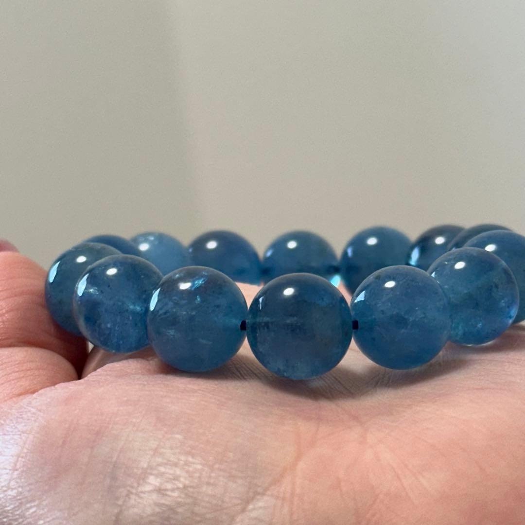 【高品質】上質 デビル アクアマリン 14mm ブレスレット 天然石 希少 水色