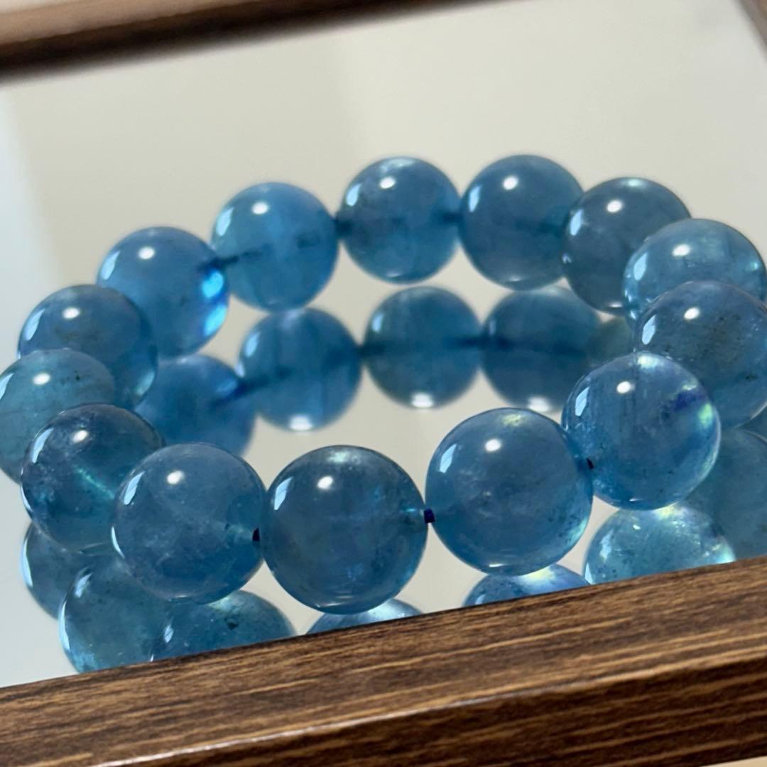 【高品質】上質 デビル アクアマリン 14mm ブレスレット 天然石 希少 水色