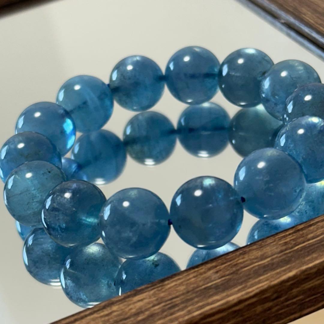 【高品質】上質 デビル アクアマリン 14mm ブレスレット 天然石 希少 水色