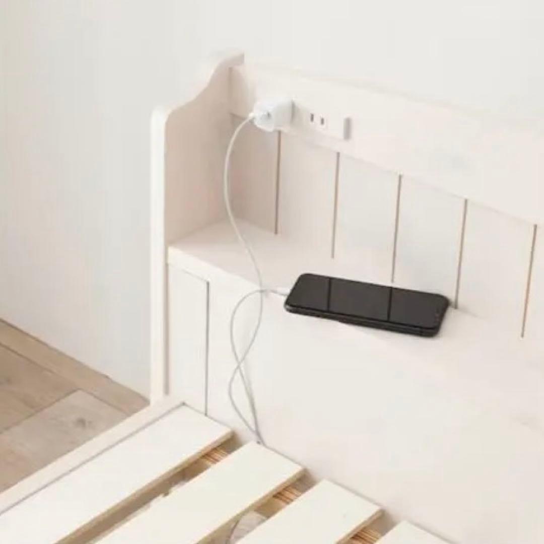 シングルベッドフレーム ホワイト 宮付きすのこ