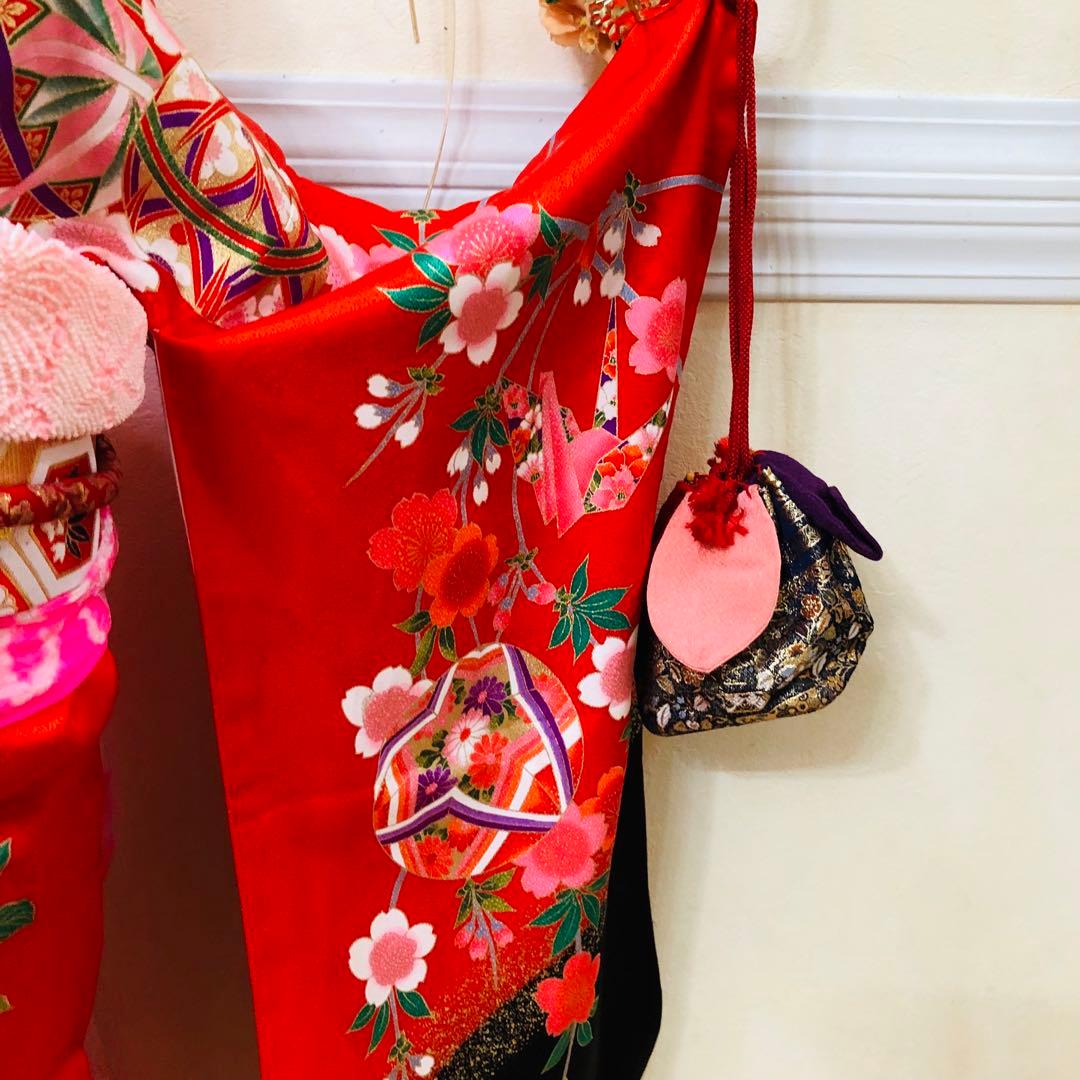 正絹七五三 女子着物 7歳‼️赤地可愛い手毬柄に桜金彩金箔煌びやか際立つ❤️秀品