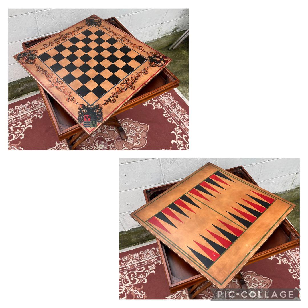 ビンテージ古家具◾️木製家具 天板2面 折りたたみ 木製テーブル ゲームボード
