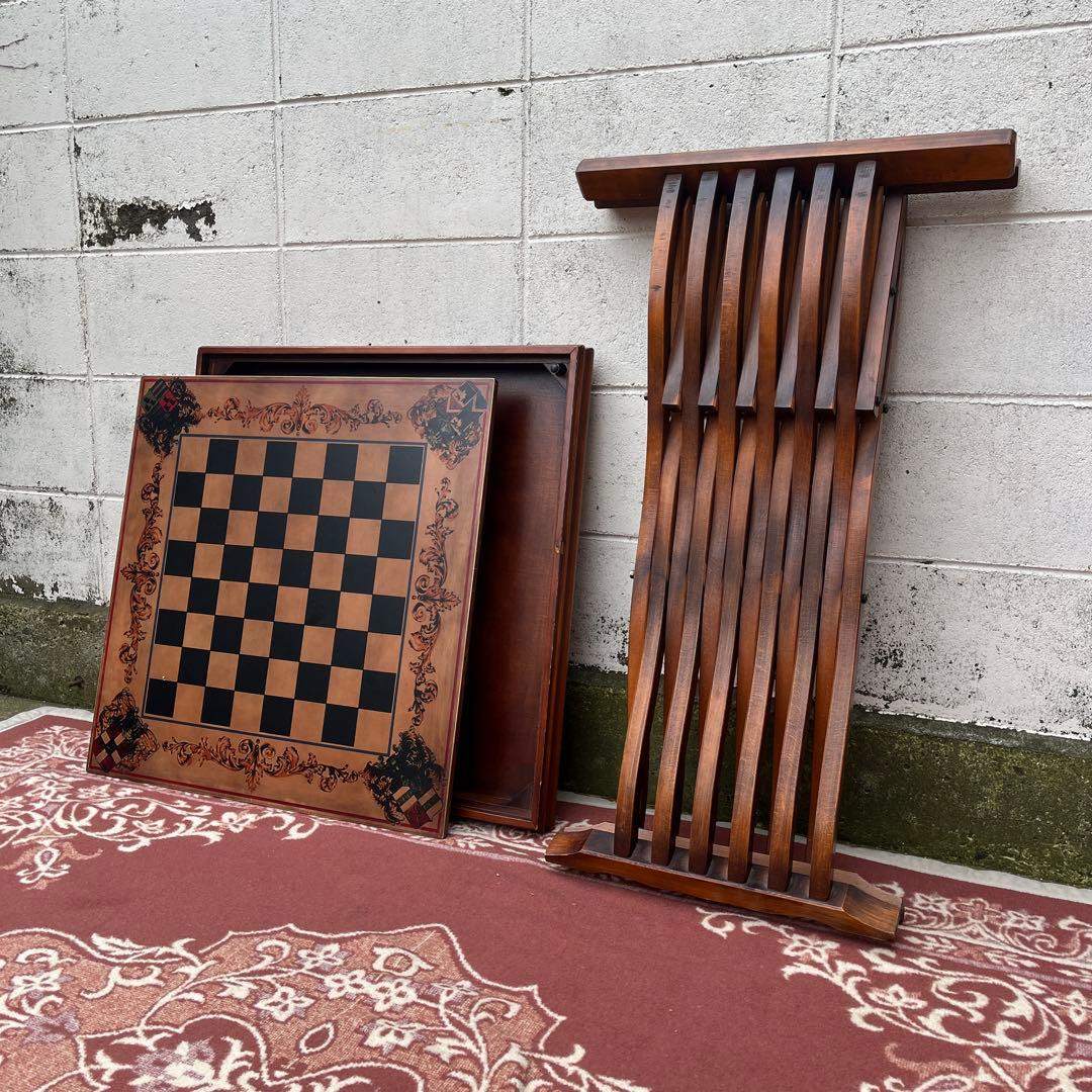 ビンテージ古家具◾️木製家具 天板2面 折りたたみ 木製テーブル ゲームボード