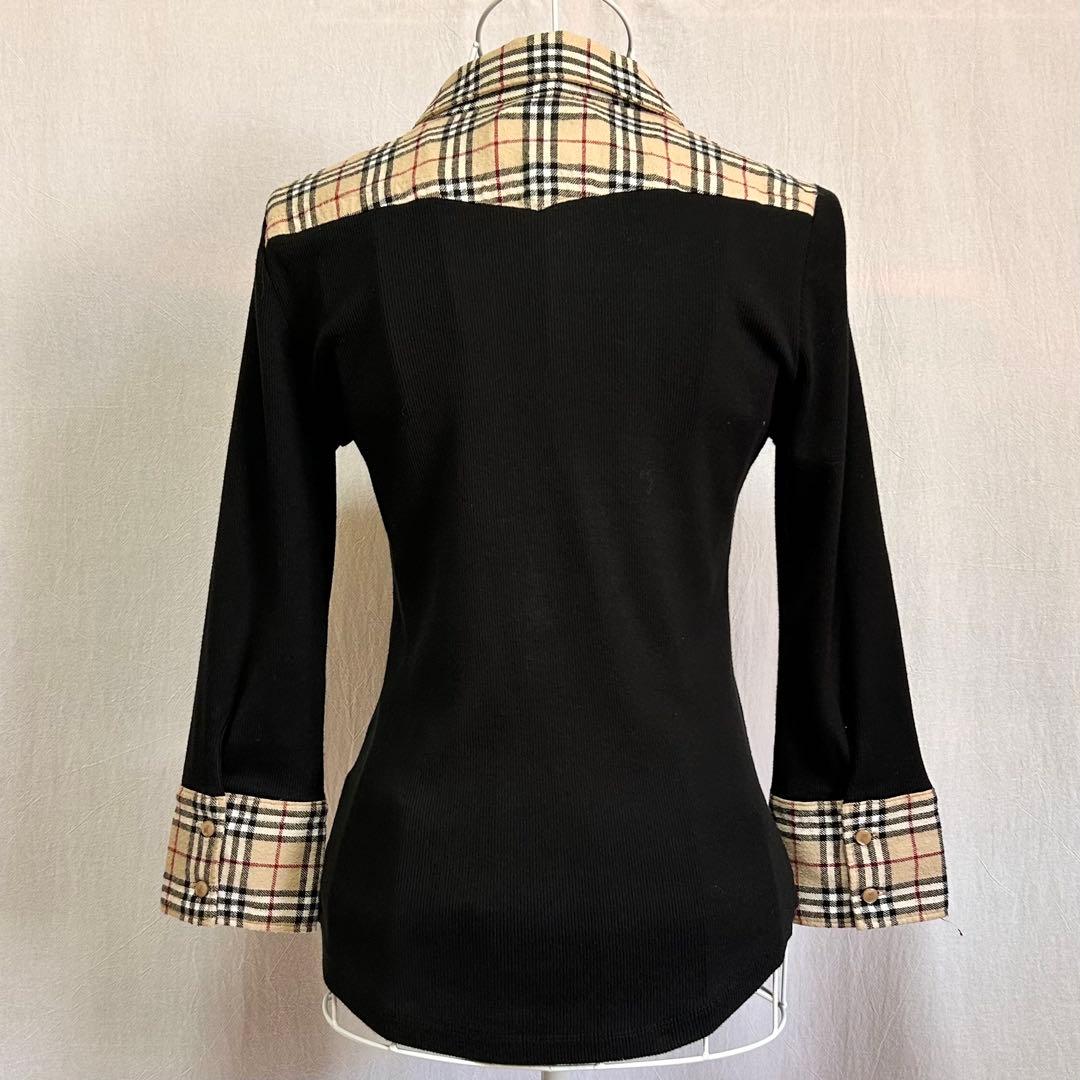 美品 バーバリー ブルーレーベル 長袖 ポロシャツ ニット ノバチェック 黒
