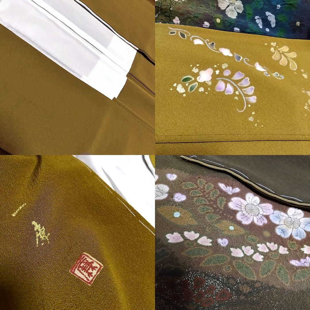 吉乃 一廉 セット 袋帯 絞り 訪問着 作家物 茶緑 辻ヶ花 辻が花 落款