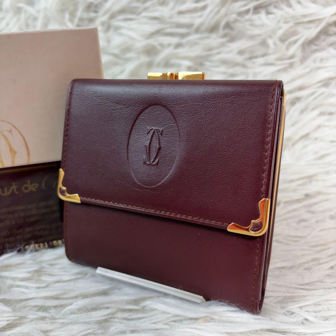 新品未使用/付属品完備✨Cartier 三つ折り財布 がま口 金具 ボルドー