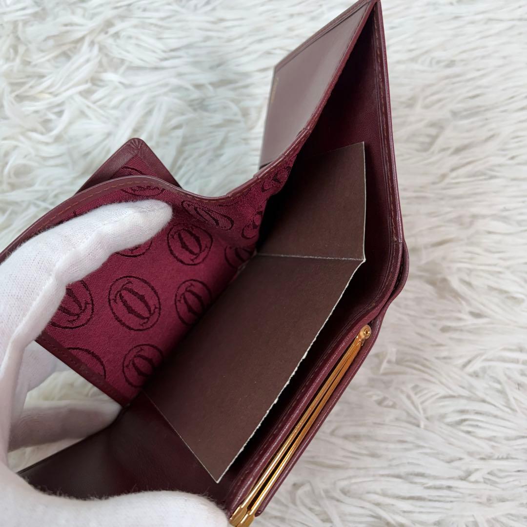 新品未使用/付属品完備✨Cartier 三つ折り財布 がま口 金具 ボルドー