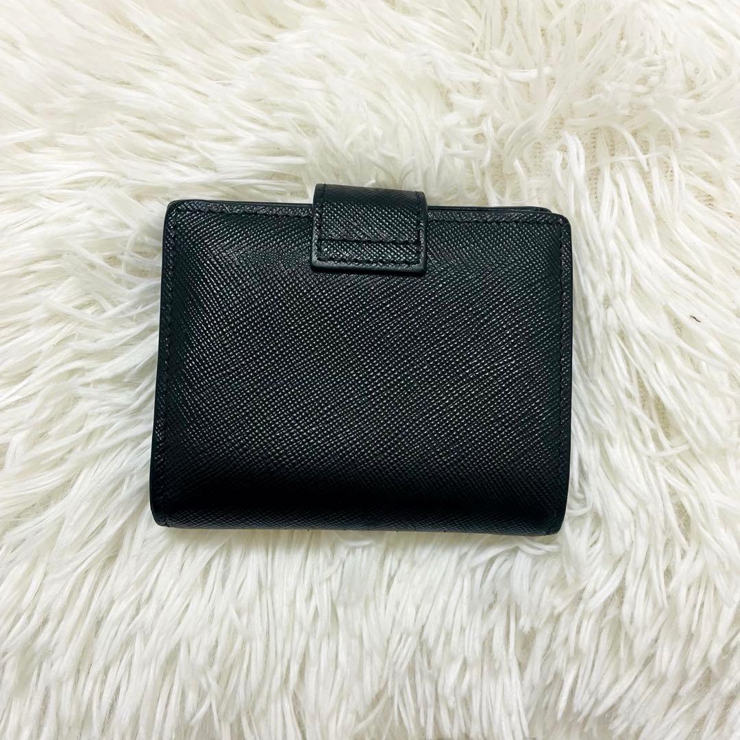 極美✨付属完備✨PRADA 二つ折り財布 サフィアーノ 三角ロゴ レザー 黒