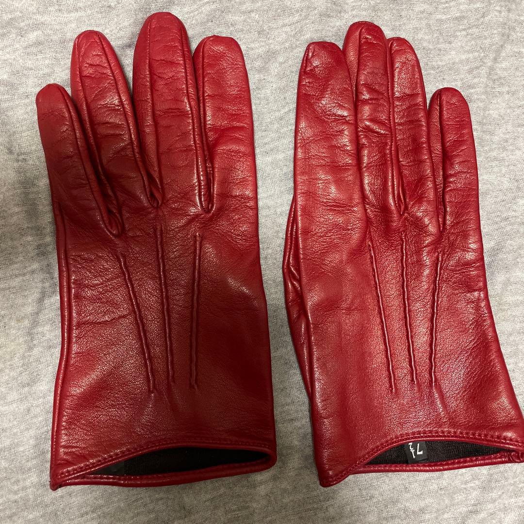 miu miu レザー手袋 レッド 7.5 グローブ　赤　RED