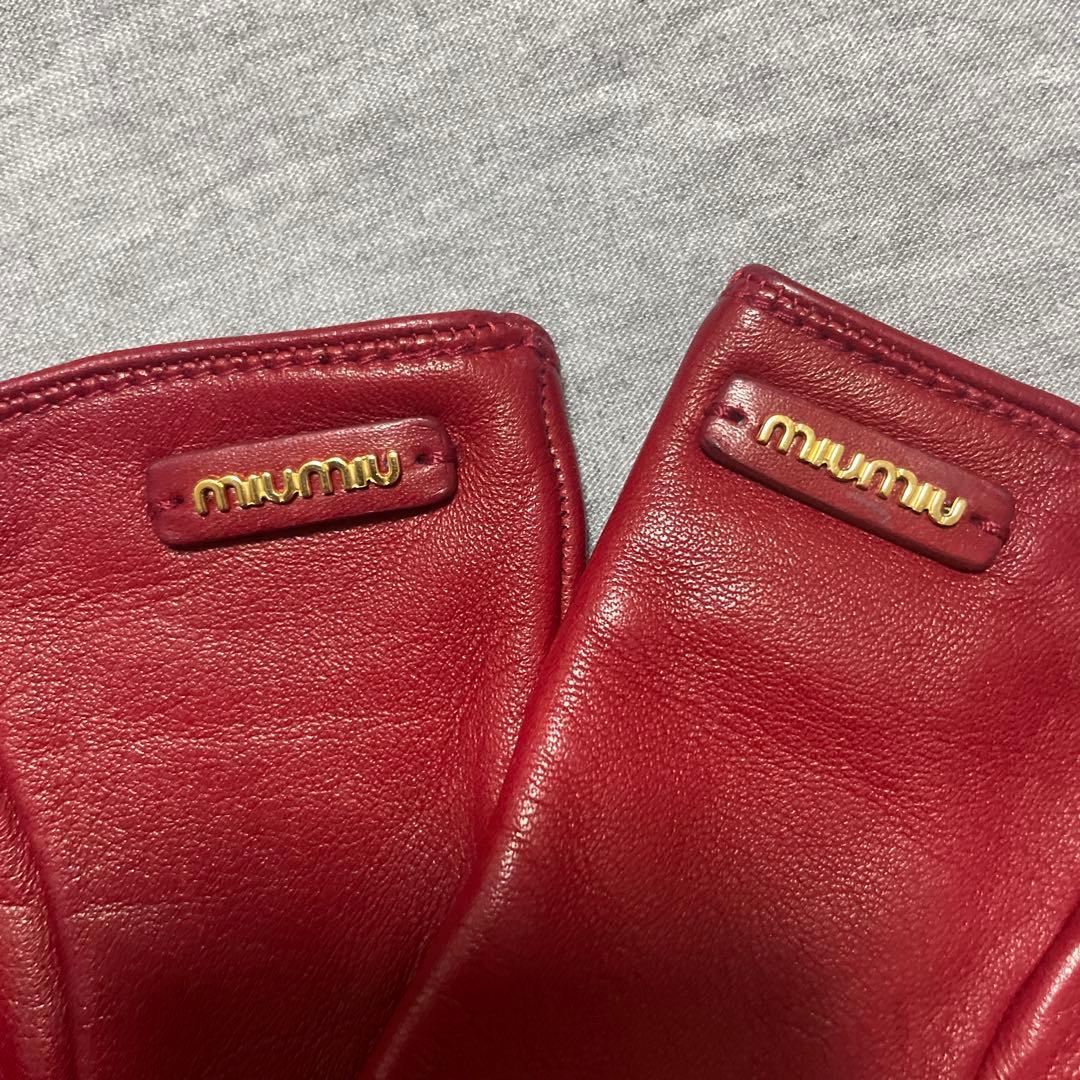 miu miu レザー手袋 レッド 7.5 グローブ　赤　RED