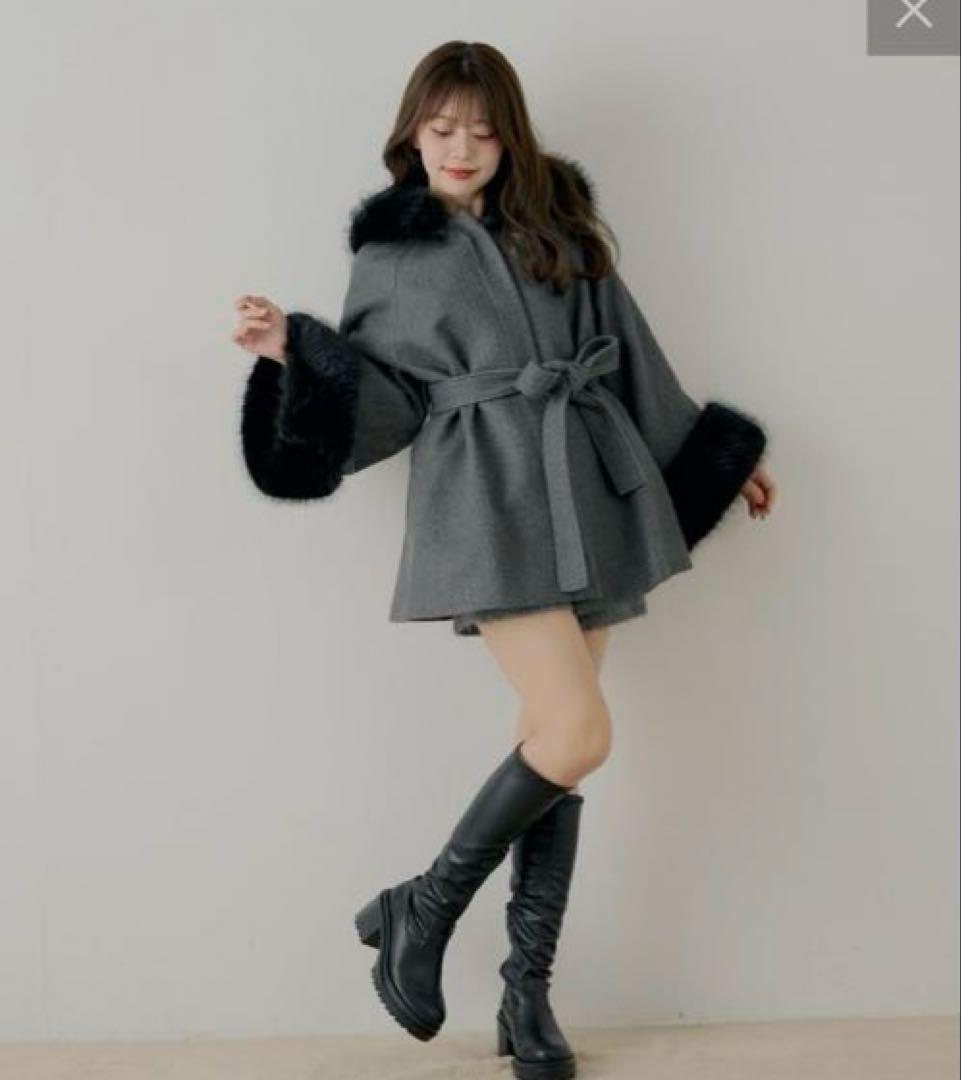 【Chico】チコ ファー付きフード襟マルチwayケープコート