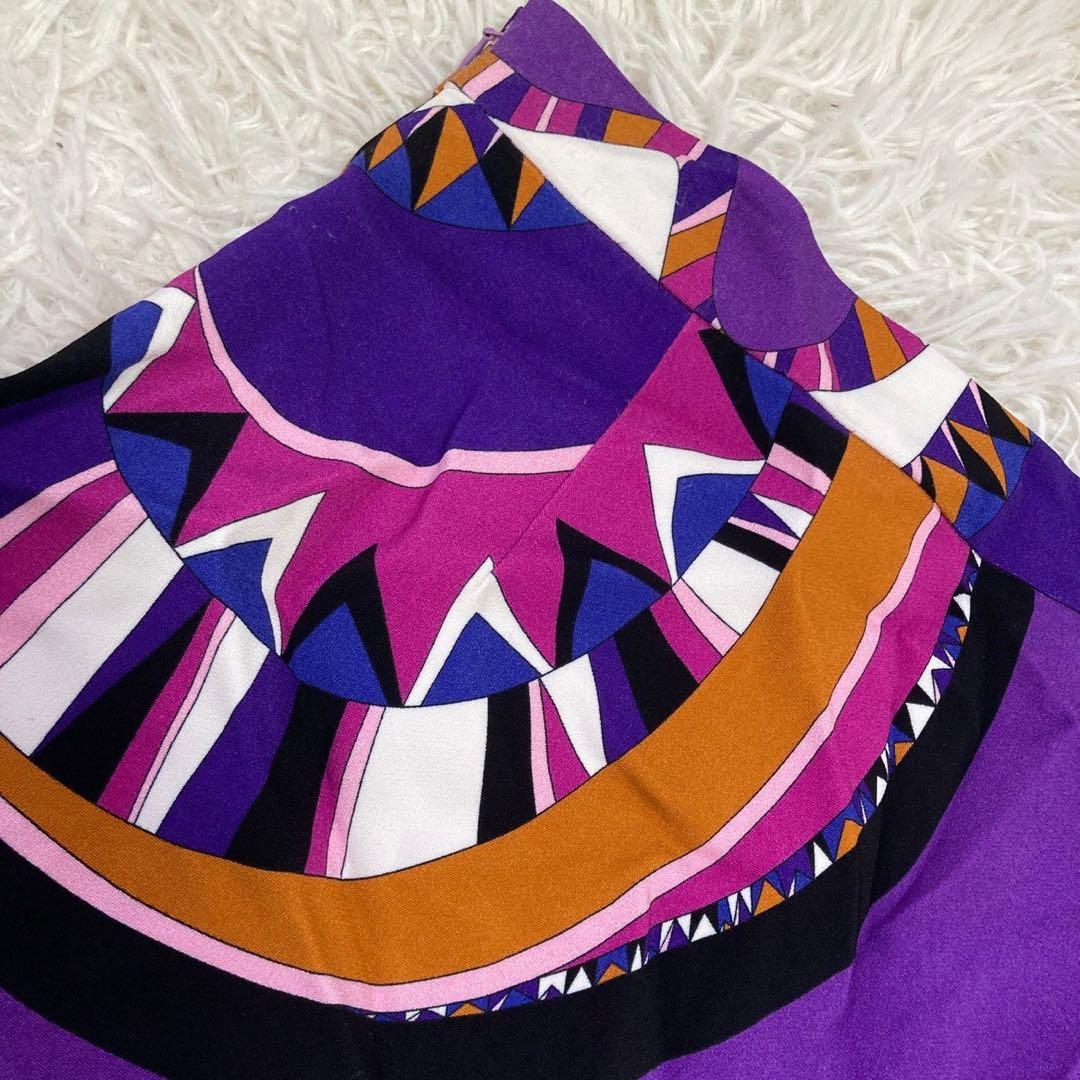 EMILIO PUCCI 総柄裾フリルスカート パープル 38 エレガント 大人