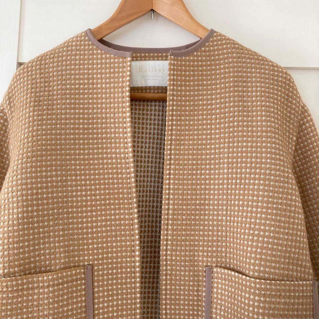 ボールジィBallsey ワッフルツイード ノーカラージャケット 34 入学式