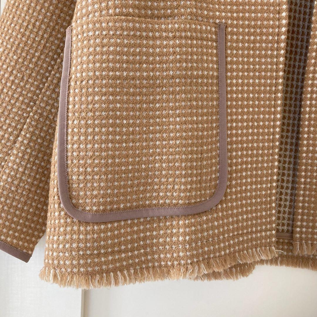 ボールジィBallsey ワッフルツイード ノーカラージャケット 34 入学式