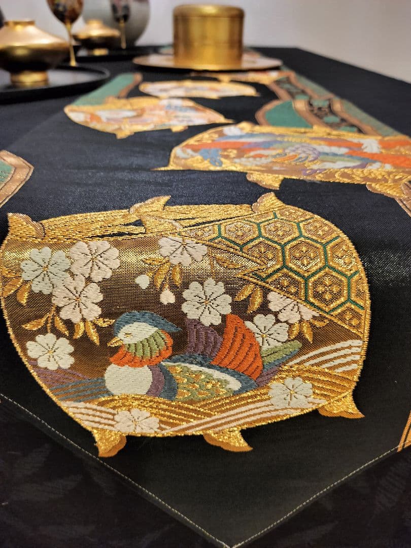 A645★逸品‼️豪華刺繍‼️ひな祭り‼️袋帯正絹テーブルランナー2m20cm