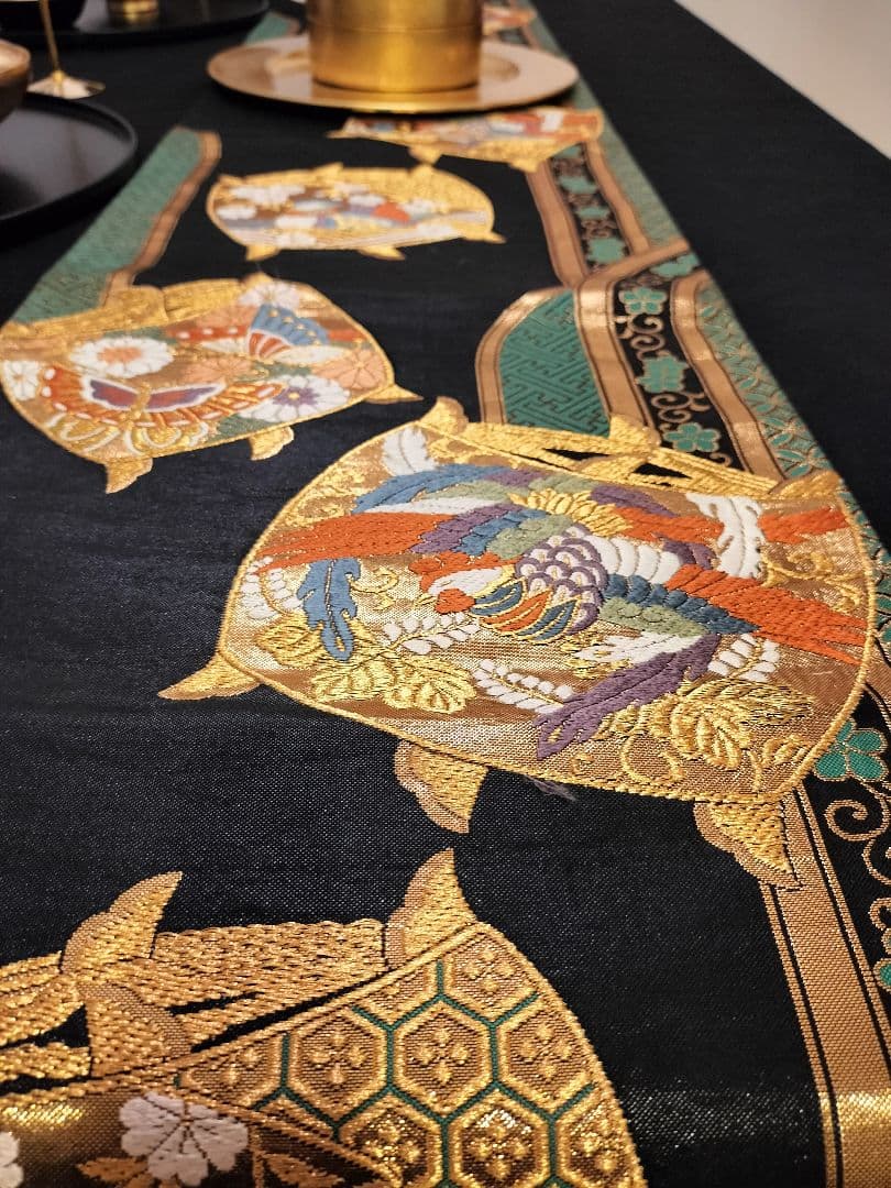 A645★逸品‼️豪華刺繍‼️ひな祭り‼️袋帯正絹テーブルランナー2m20cm