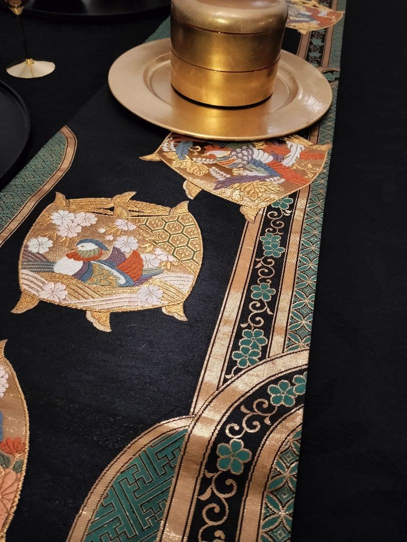 A645★逸品‼️豪華刺繍‼️ひな祭り‼️袋帯正絹テーブルランナー2m20cm