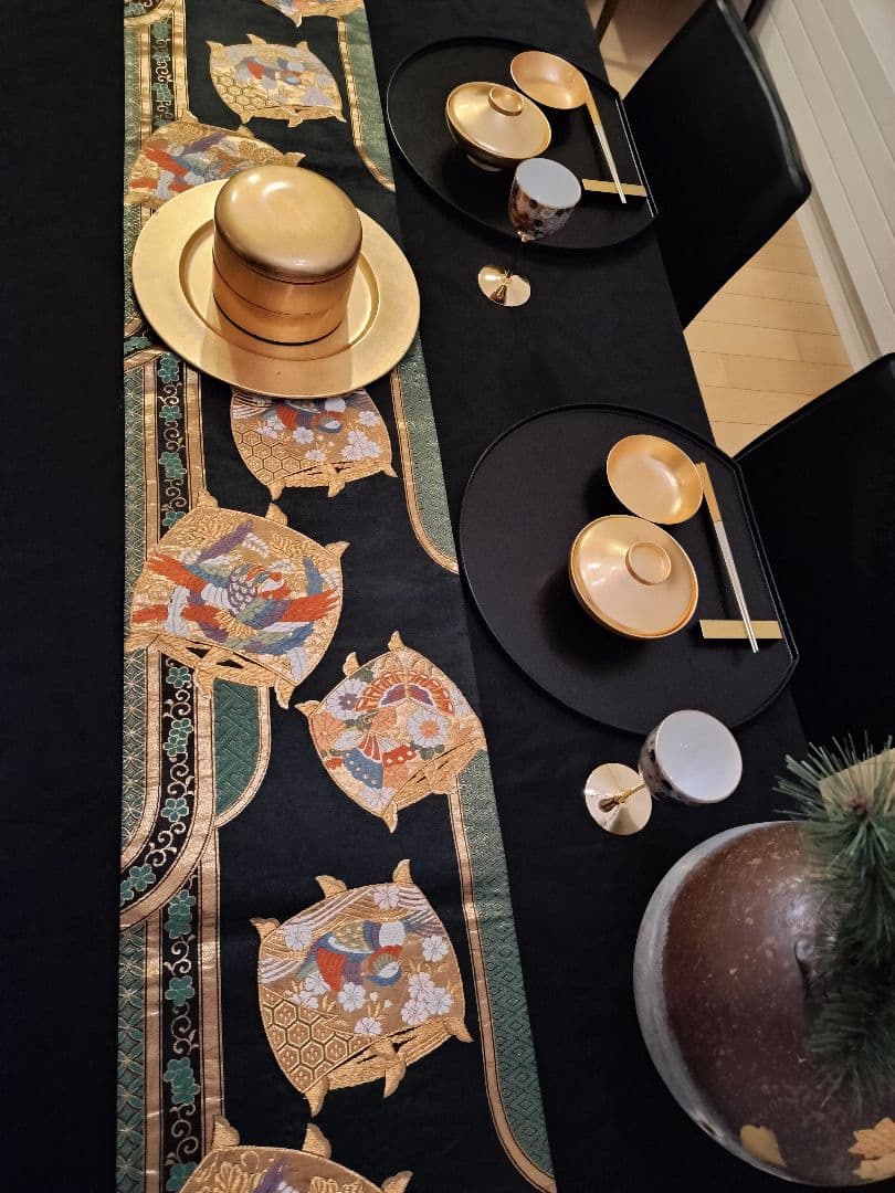 A645★逸品‼️豪華刺繍‼️ひな祭り‼️袋帯正絹テーブルランナー2m20cm