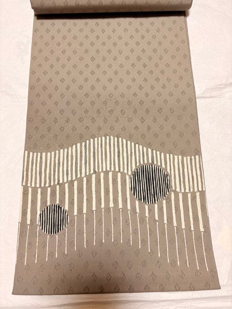 (週末値引き)波模様 袋帯 ベージュ系