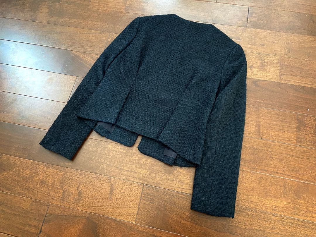美品　ヨーコチャン　ブラックツイードノーカラージャケット　36