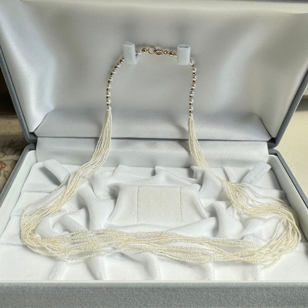 天然真珠10連 あこや 砂ケシ パール 585刻印 k14製 ネックレス