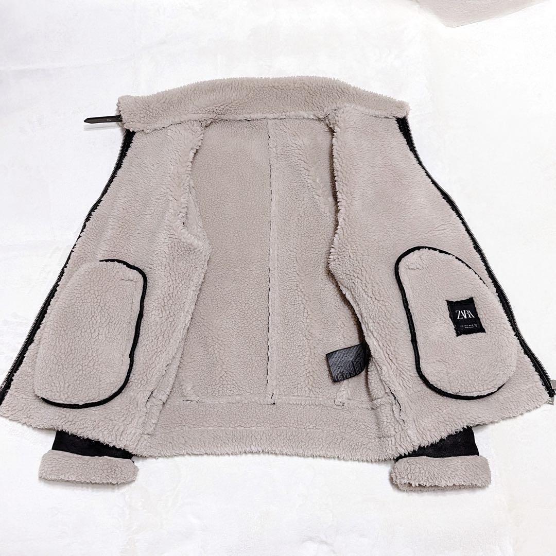 【美品】ZARA フェイクムートン ボア フライトジャケット 黒 L