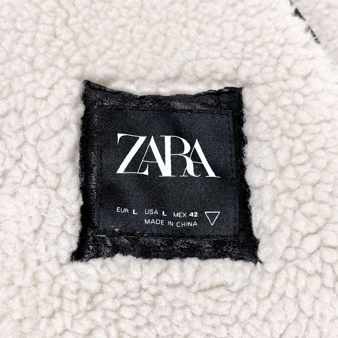 【美品】ZARA フェイクムートン ボア フライトジャケット 黒 L