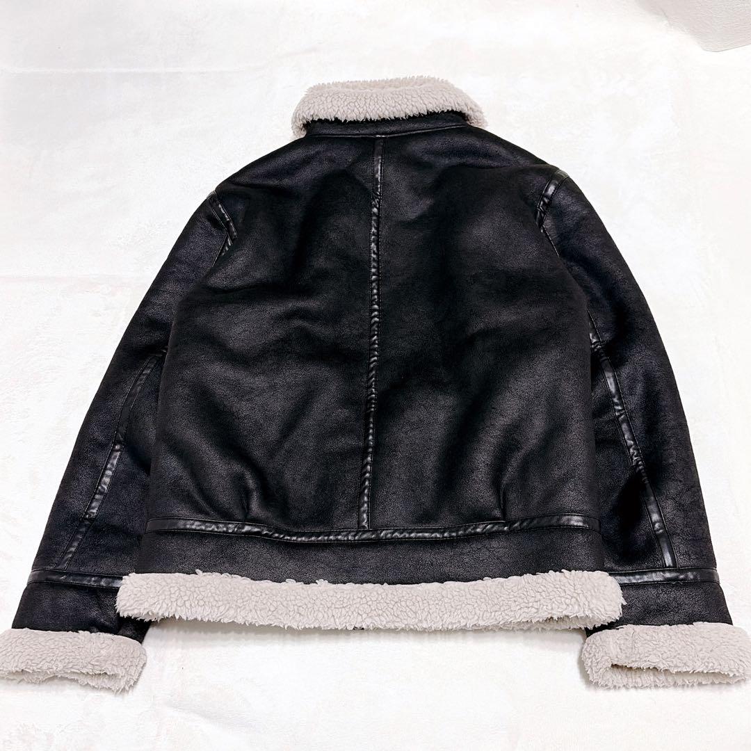 【美品】ZARA フェイクムートン ボア フライトジャケット 黒 L