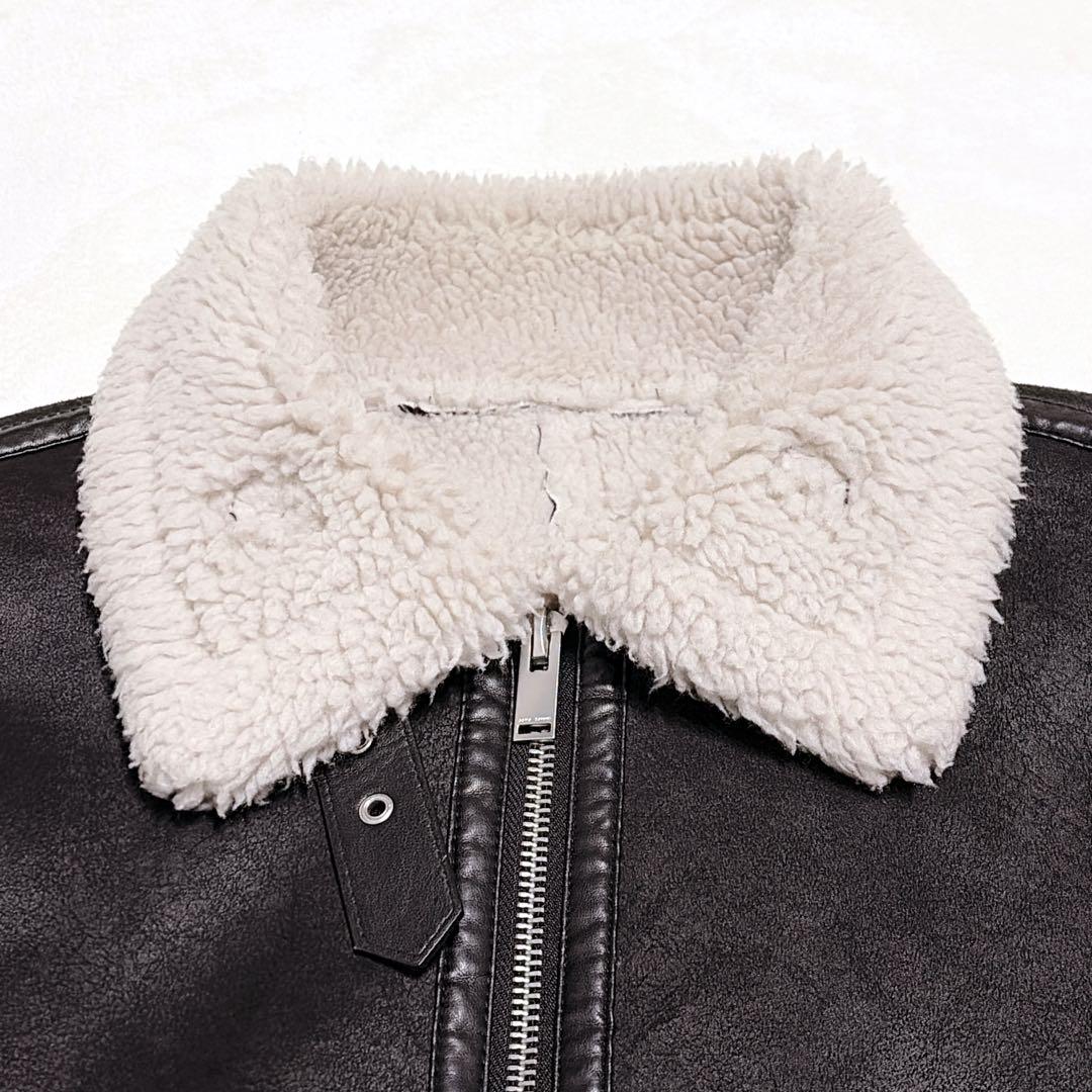 【美品】ZARA フェイクムートン ボア フライトジャケット 黒 L