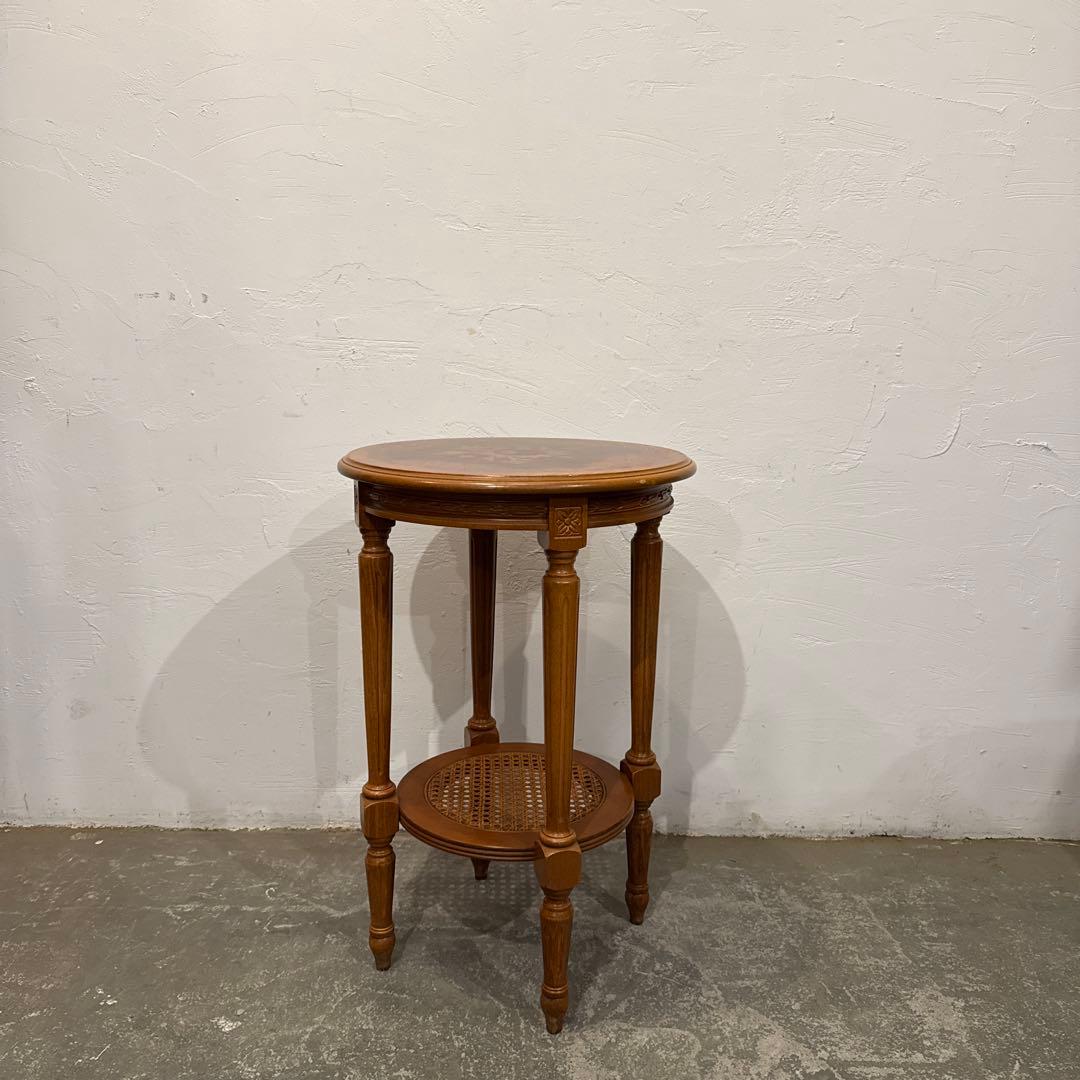 ヴィンテージ　木製　ラウンド　サイドテーブル　2段