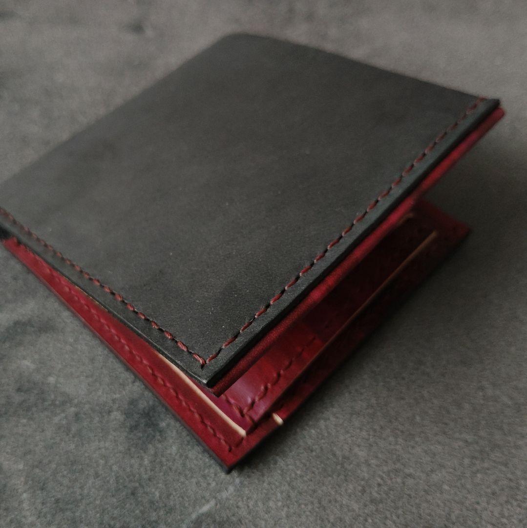 【一点物】薄い二つ折り財布　ハンドメイド イタリアンレザー 手縫い 手染め