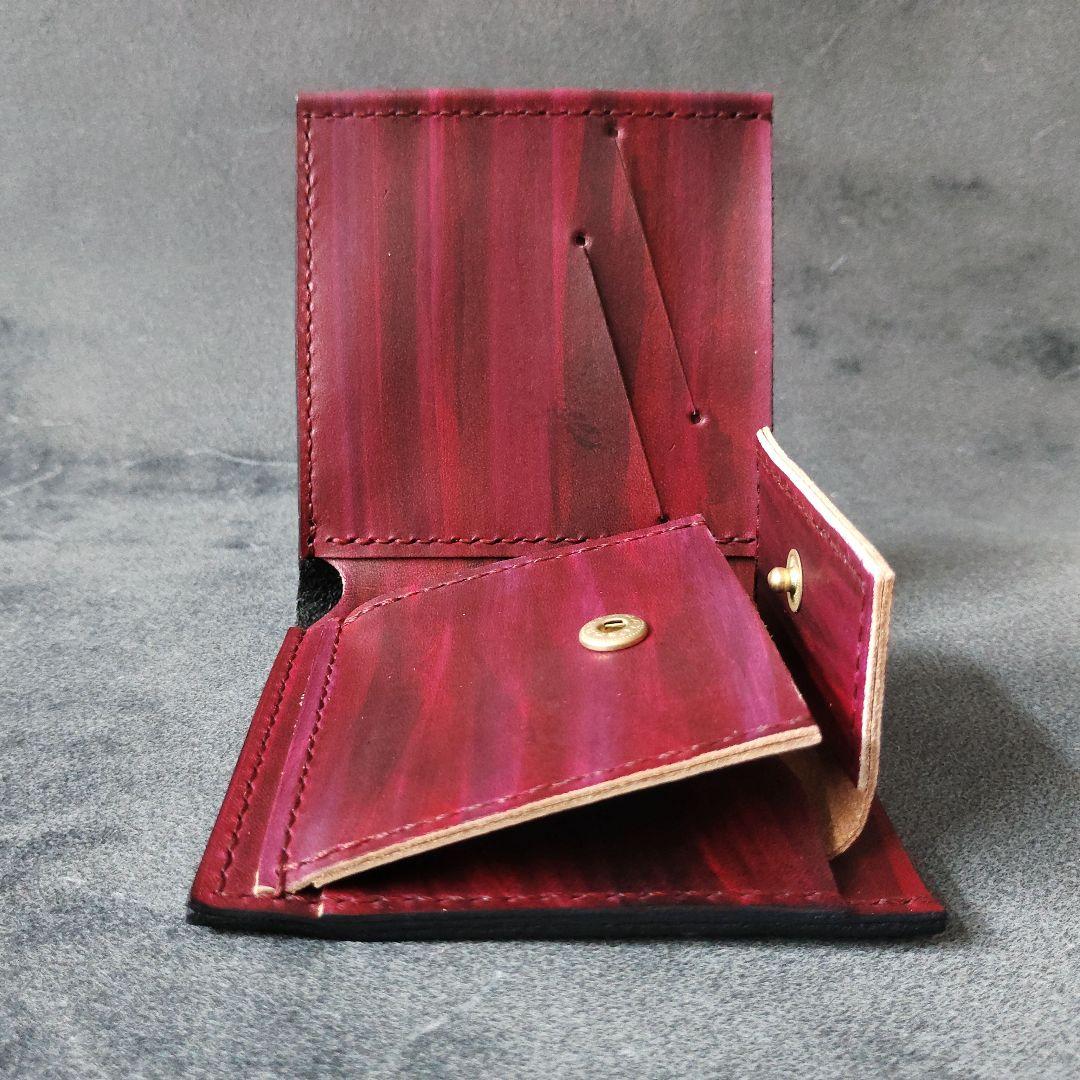 【一点物】薄い二つ折り財布　ハンドメイド イタリアンレザー 手縫い 手染め