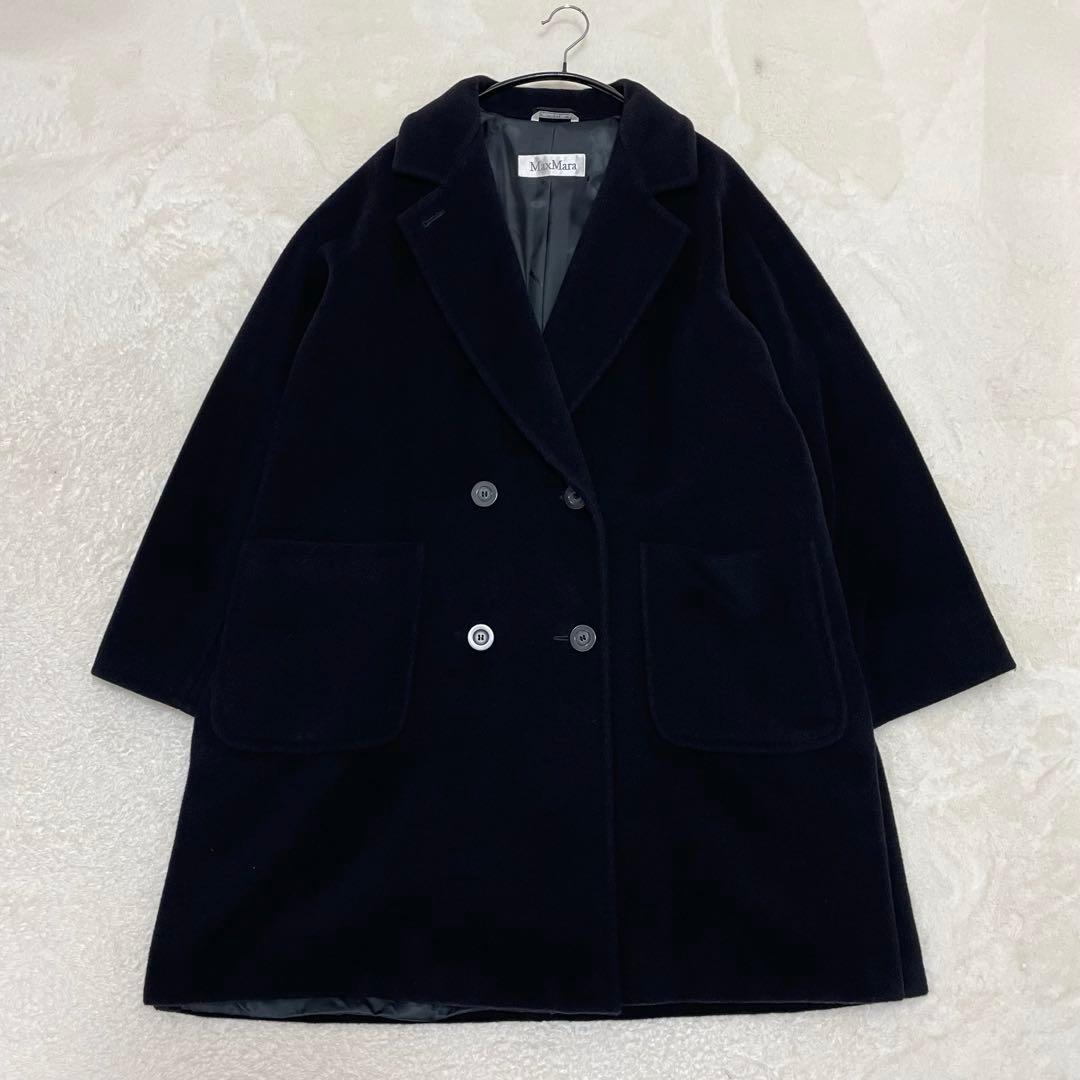【美品】最高級白タグ マックスマーラ カシミヤ ウール ロングコート ブラック