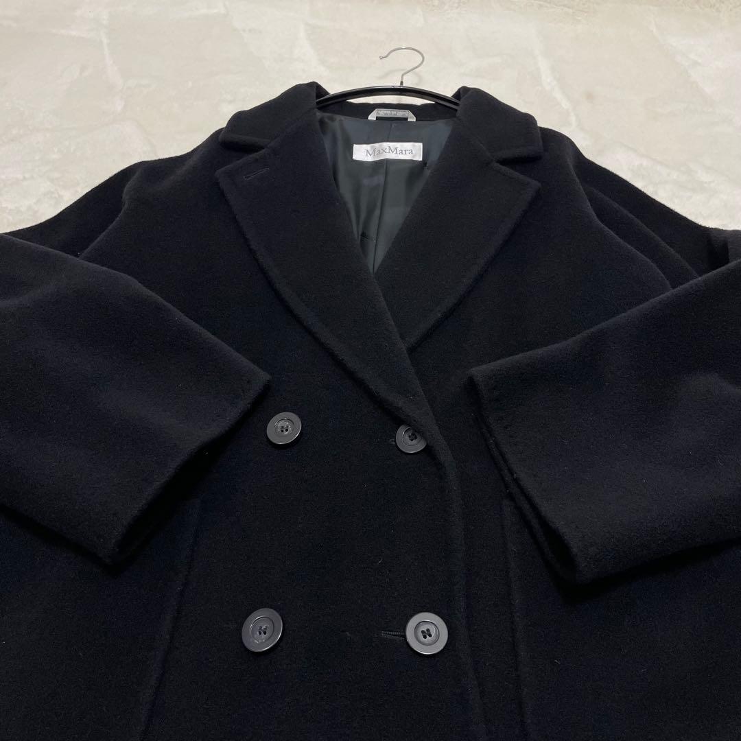 【美品】最高級白タグ マックスマーラ カシミヤ ウール ロングコート ブラック