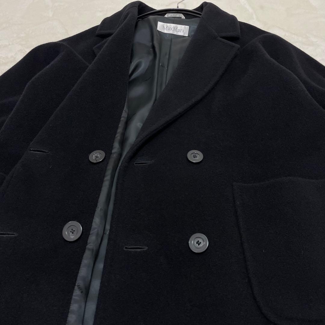 【美品】最高級白タグ マックスマーラ カシミヤ ウール ロングコート ブラック