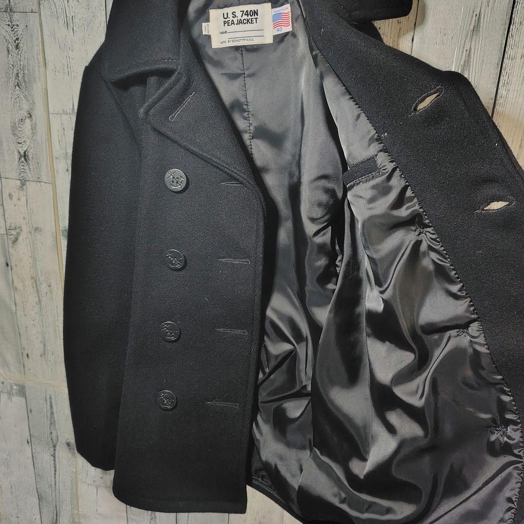 未使用級 Schott 753US Pコート 40 濃紺 スリム ピーコート