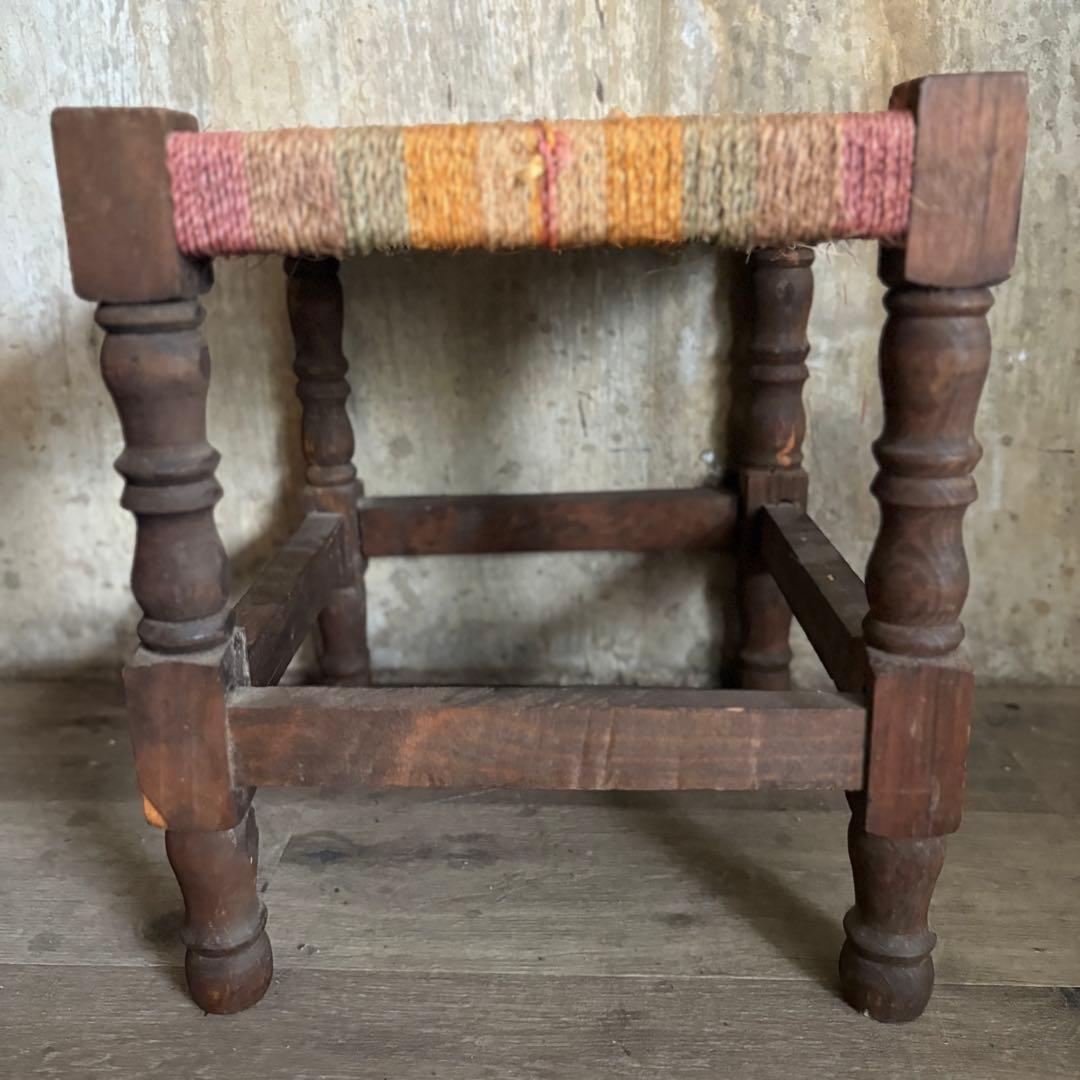 ヴィンテージ　ラッシュスツール　無垢材