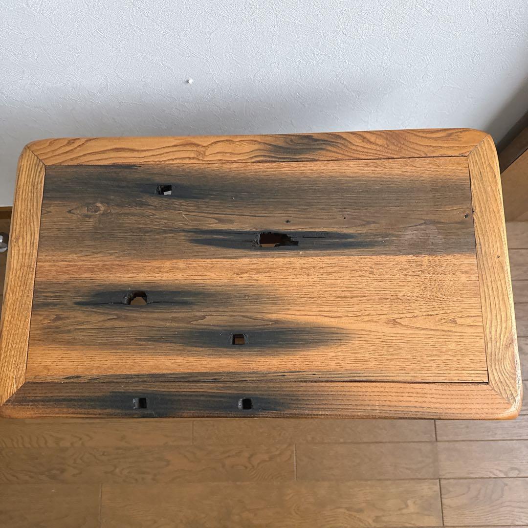 ミシン型テーブル　アンティーク風　小型　キャスター付き　アイアン　木製テーブル