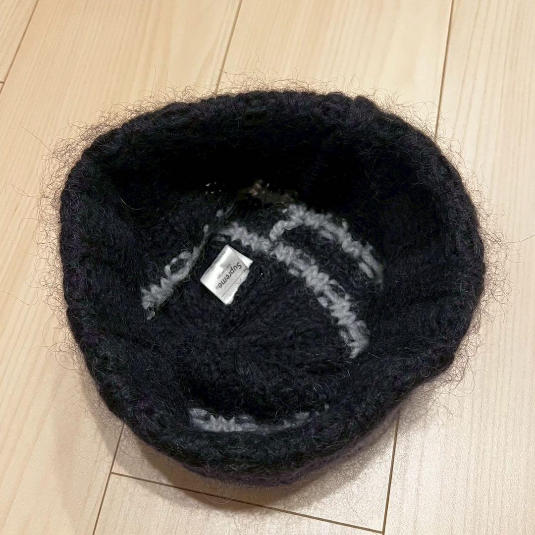 Supreme モヘア ストライプ ビーニー ニット帽 黒