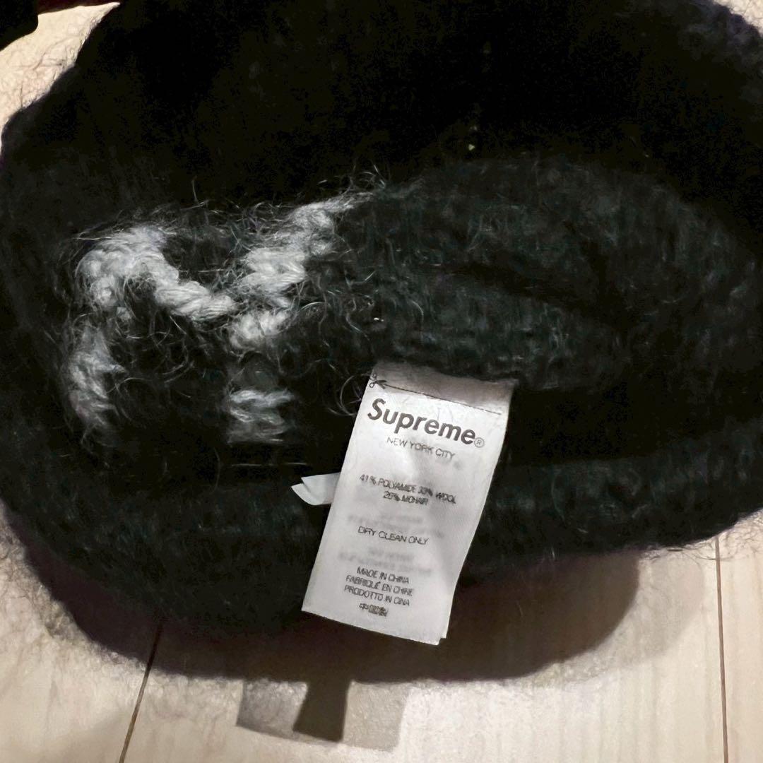 Supreme モヘア ストライプ ビーニー ニット帽 黒