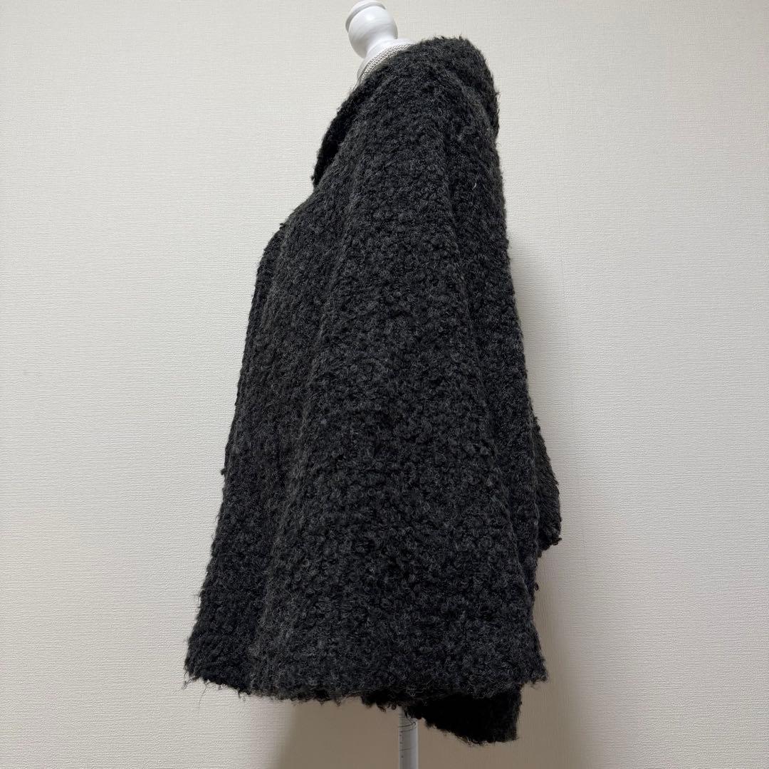 ふりふ　ポンチョ　ケープ　ウール系　ダークグレー　裏地花柄　フラワー　和装　着物